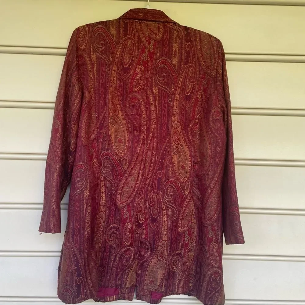 Coldwater Creek Multi-Color Paisley Tapestry Long Blazer Jacket Size L - Picture 6 of 9